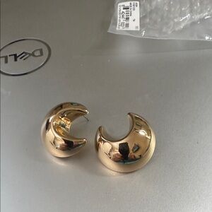 Macys gold colored crescent earrings NWOT in bag